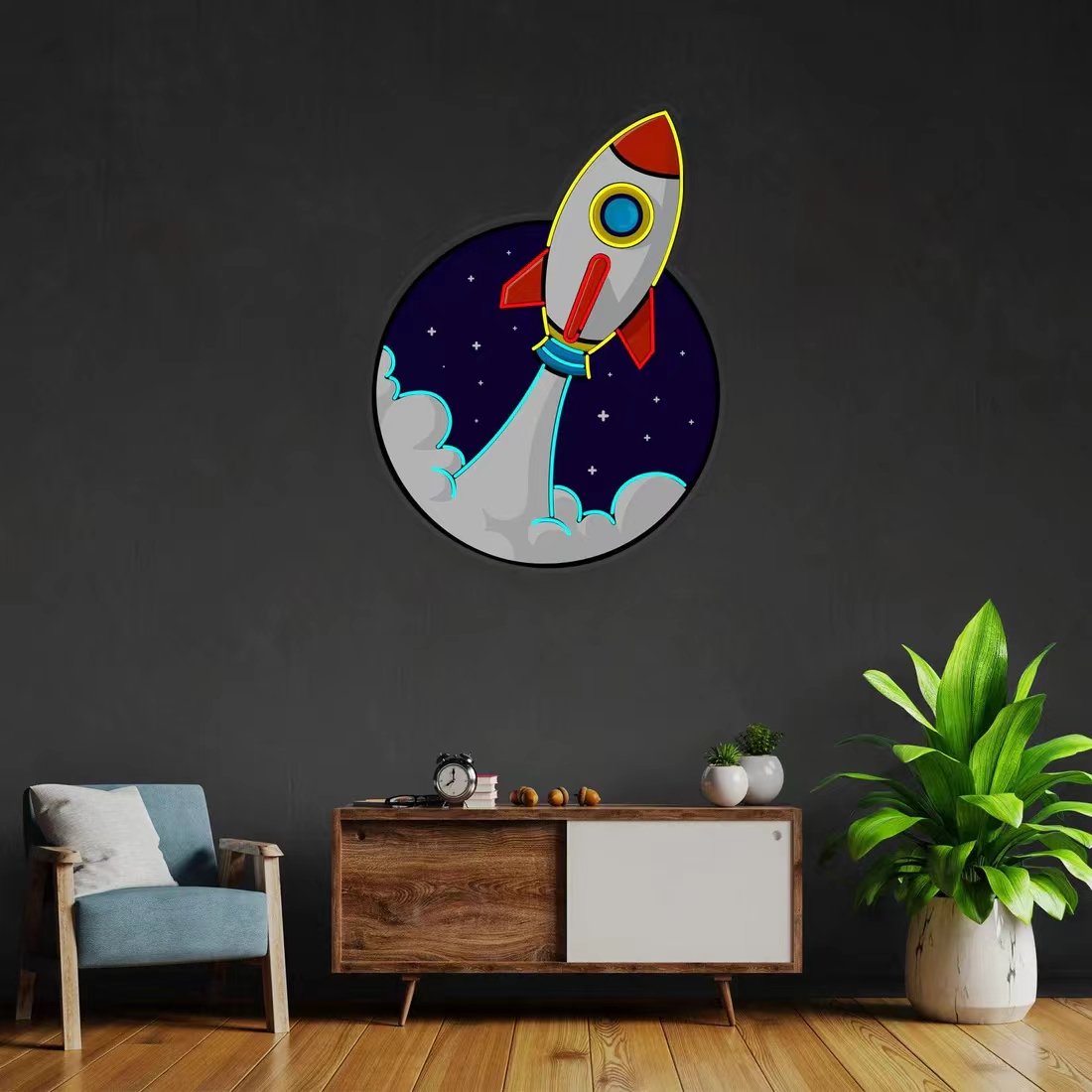 Factory Custom LED Neon Rocket Led Neon Acrylic Board Artwork Neon Lights Battery Operated Wall Art Sign Decoration For Bedroom