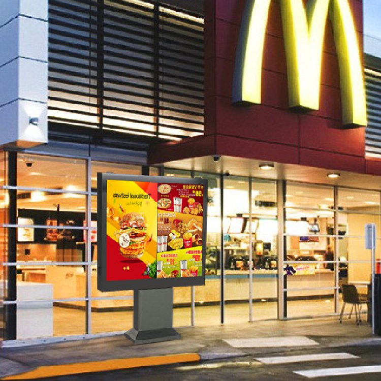 65 INCH 1*2 Drive-Thru Digital Menu Board Sunshine Readable LCD Panel Advertising Kiosk Touch Screen with display rack