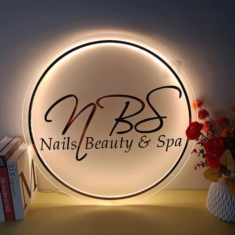 Custom 3d Acrylic Logo Led Sign Board Commercial Golden Backlit Led Acrylic Plaque Shop Name Signs for studio salon