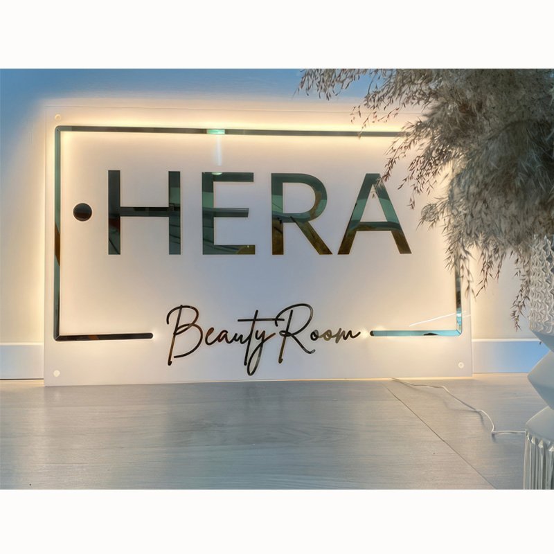 Custom 3d Acrylic Logo Led Sign Board Commercial Golden Backlit Led Acrylic Plaque Shop Name Signs for studio salon