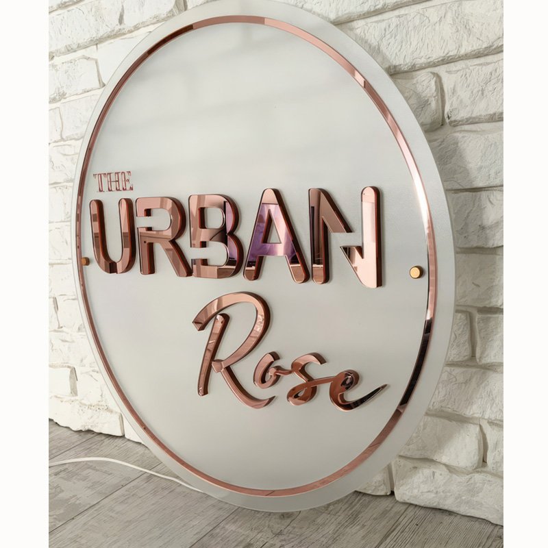Custom 3d Acrylic Logo Led Sign Board Commercial Golden Backlit Led Acrylic Plaque Shop Name Signs for studio salon