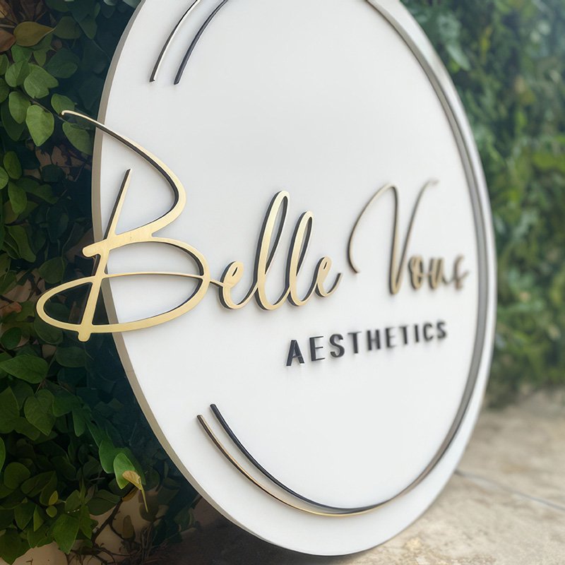 Custom 3d Acrylic Logo Led Sign Board Commercial Golden Backlit Led Acrylic Plaque Shop Name Signs for studio salon