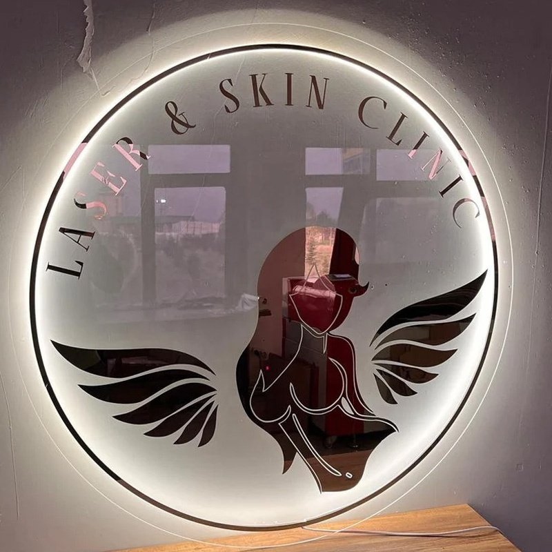 customized Acrylic mirror gold Sign Salon business sign Wall 3d logo round glow signs golden letters