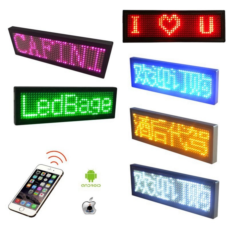 USB Battery Rechargeable LED Name Badge Flashing Light Up Display Ticker Board APP Programmable Digital Price Tag Name Plate