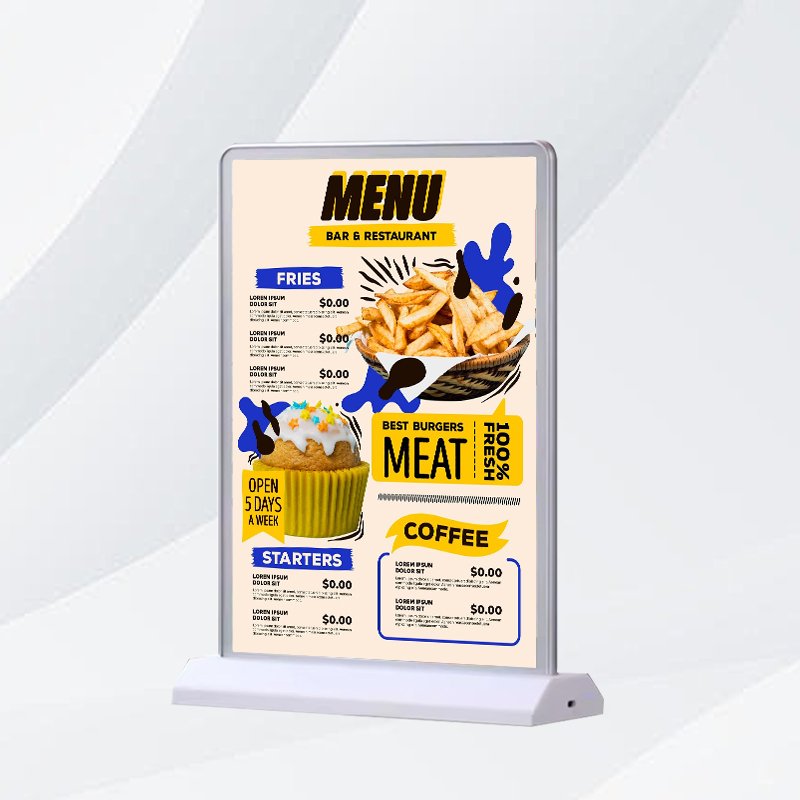 Factory direct sales support custom desktop advertising light box table rechargeable menu board with battery