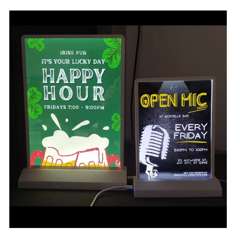 Factory direct sales support custom desktop advertising light box table rechargeable menu board with battery