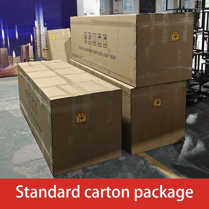 Movable floor stand four layers four sided cubic street advertising rotary rotating luminous light box boards burger display