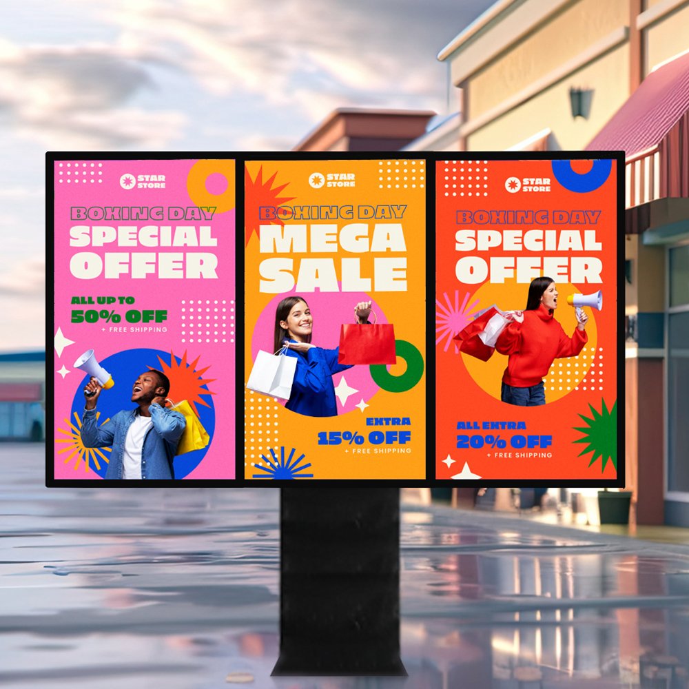 Outdoor 49 55 inch High brightness Spliced 3 Screens digital Drive Thru Display menu boards