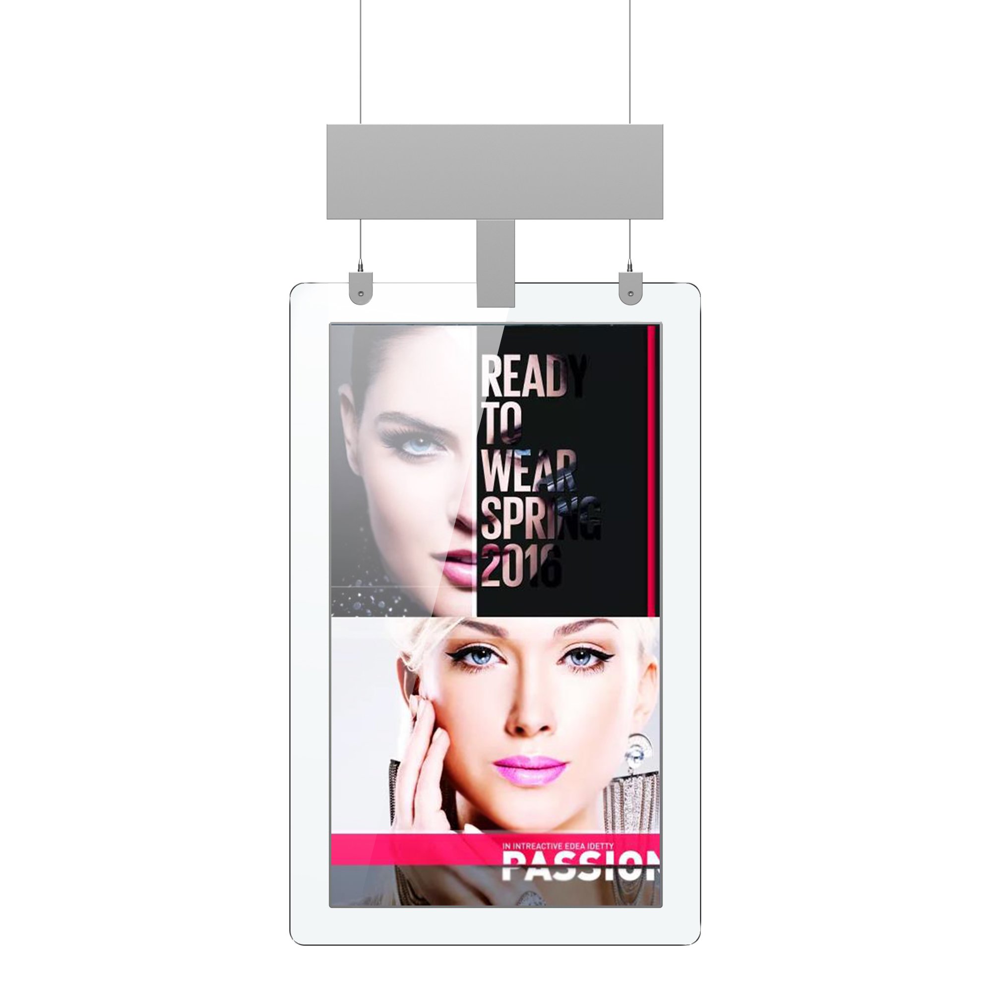 Double sided ceiling mount menu board indoor touch 55'' lcd digital signage and displays 3d dual screen advertising display