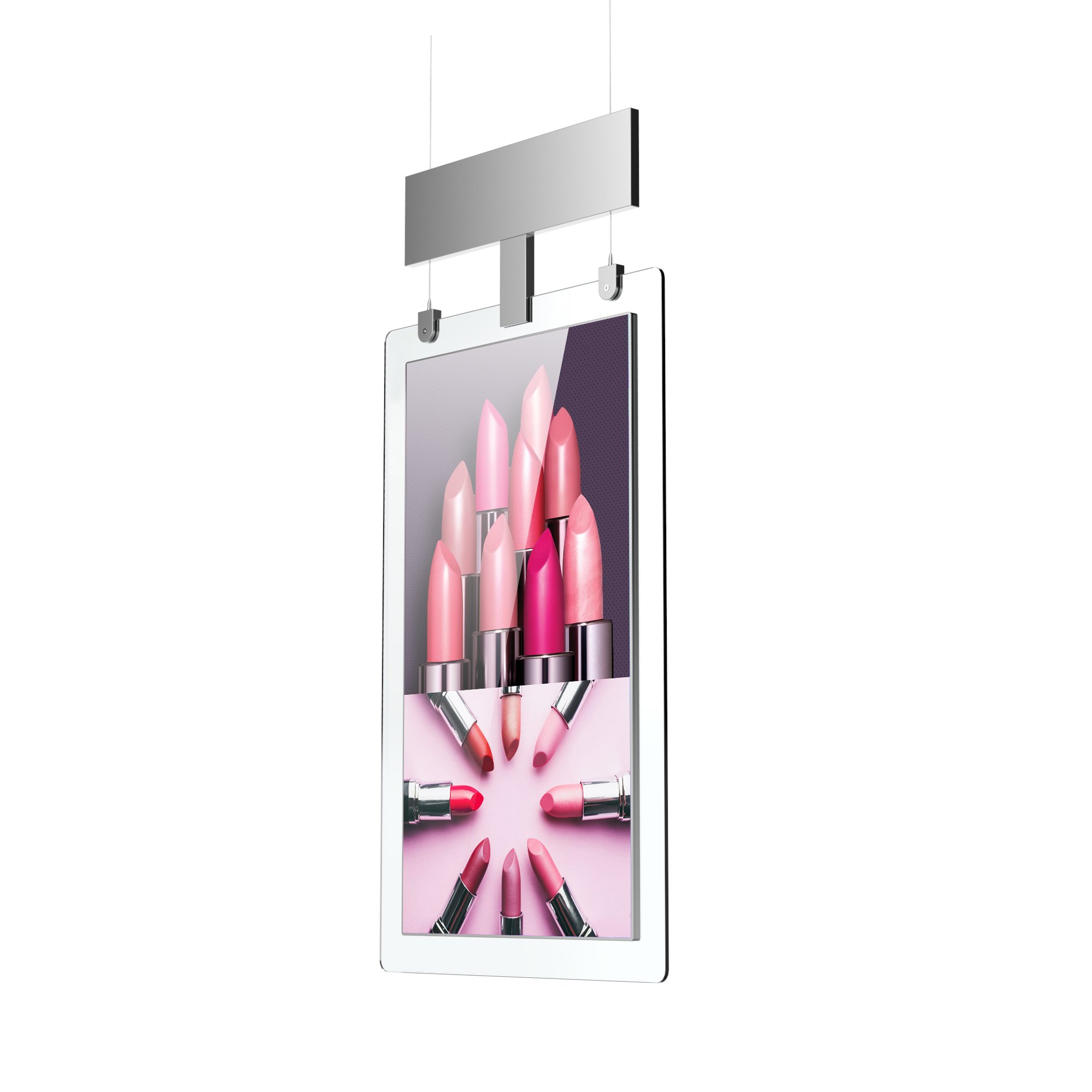 Double sided ceiling mount menu board indoor touch 55'' lcd digital signage and displays 3d dual screen advertising display