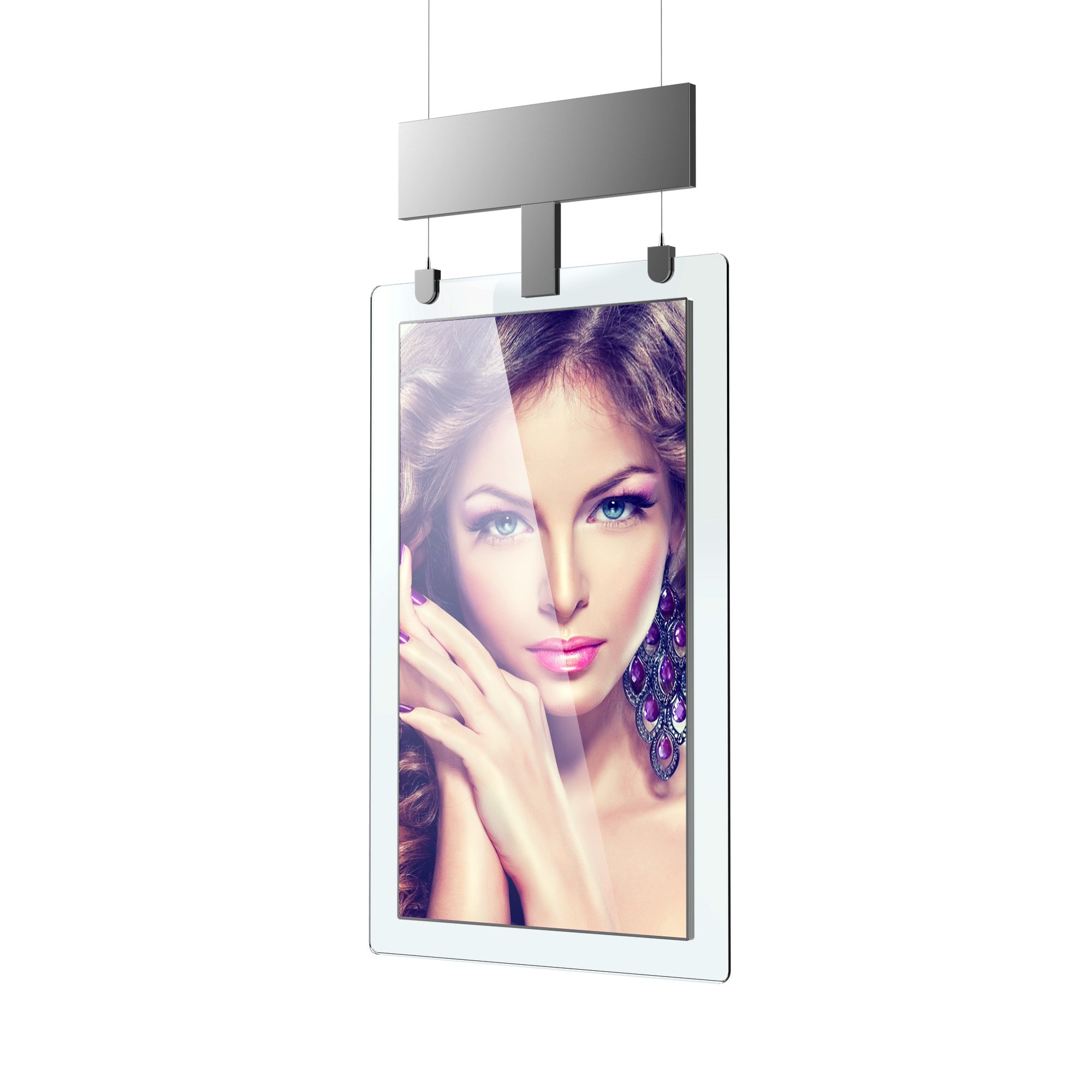 Double sided ceiling mount menu board indoor touch 55'' lcd digital signage and displays 3d dual screen advertising display