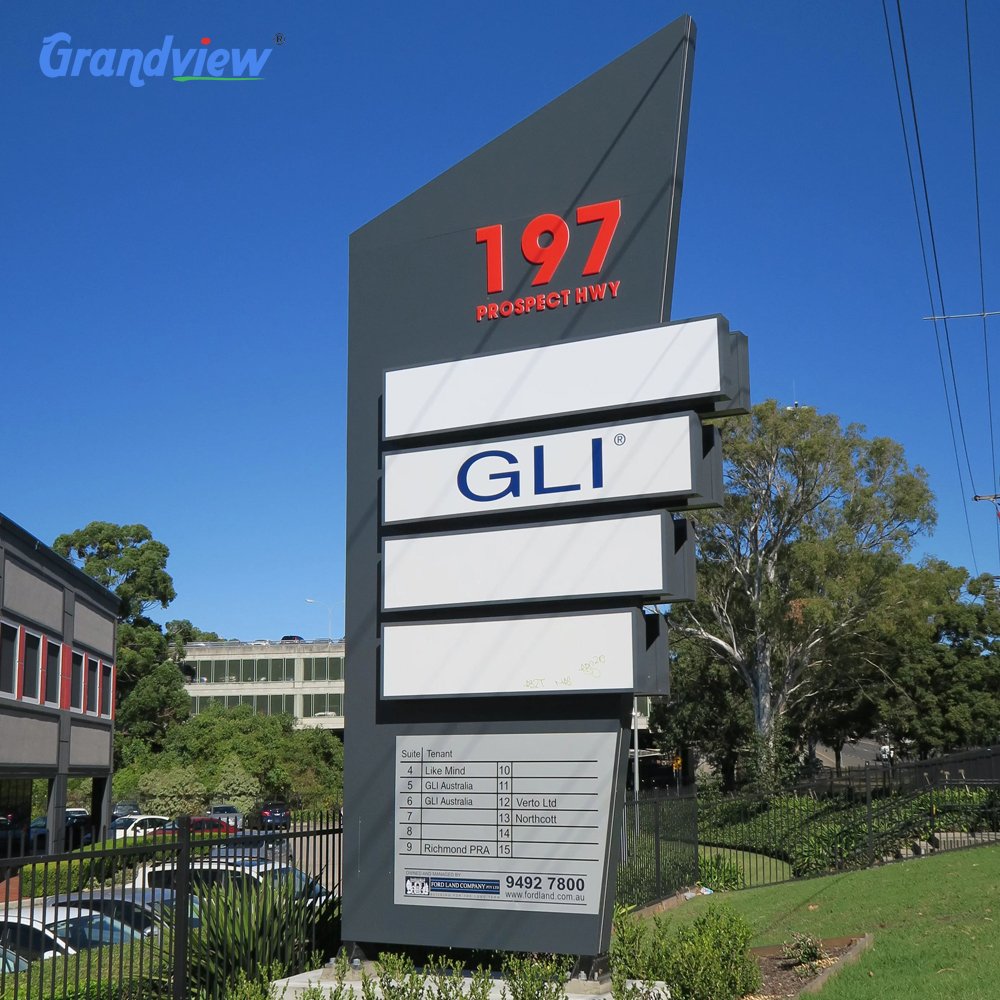 Outdoor electric building pylon directional wayfinding commerical business totem sign board