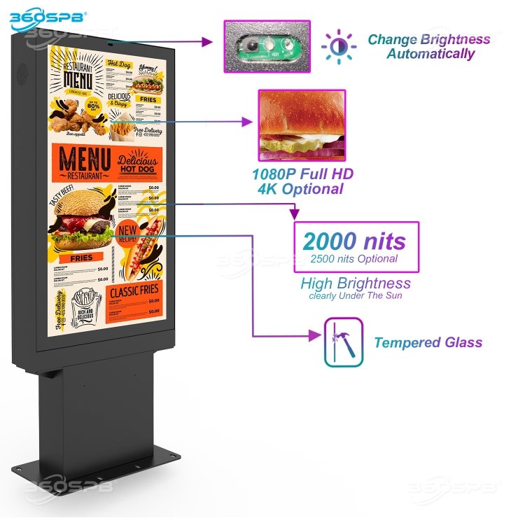 360SPB ODM55A Single outdoor digital menu board 55-inch advertising display IP65 Waterproof