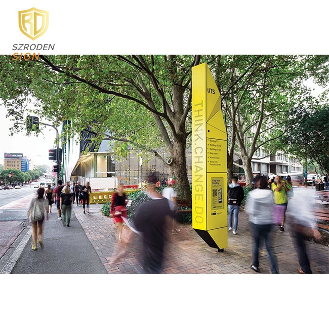Freestanding Outdoor Directional Pylon Sign Board Wayfinding Message Metal Illuminated Pillar Sign