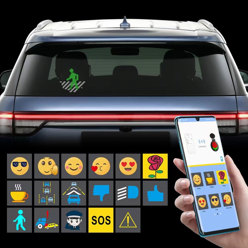 Remote Control Mini Led Sign Light Up Scrolling Smile Face Expressions Led Board Programmable Led E-moji Car Display