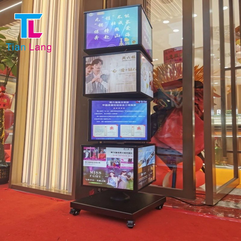 TianLang Led Soft Film UV Advertising Light Box 4-sided Rotating Cube Light Box Outdoor Display