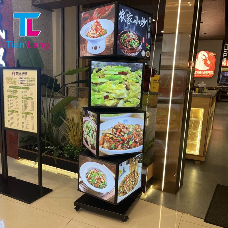 TianLang Led Soft Film UV Advertising Light Box 4-sided Rotating Cube Light Box Outdoor Display