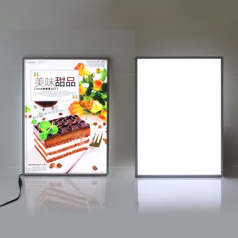 Ultra Slim Aluminum Frame Advertising Light Boxes A1/A2/A3/A4 LED Menu Board Tempered Glass Custom Rectangle Shape Acrylic SIGN