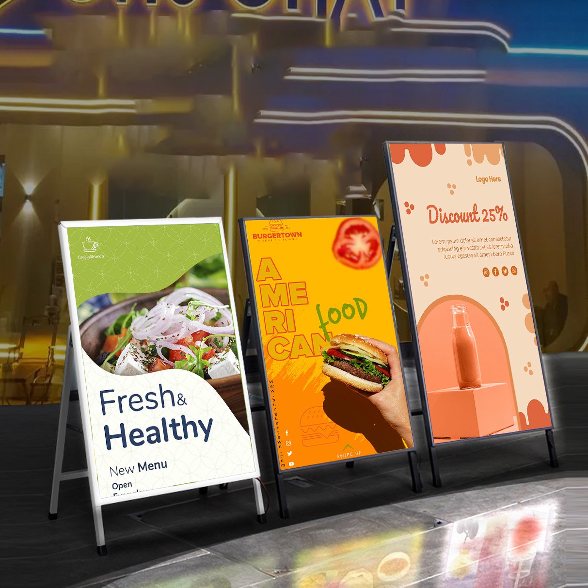 Hot Selling Ultra-thin light box Sturdy Folded Metal Sandwich Board A Frame Sign Stand For Sidewalk Menu Display