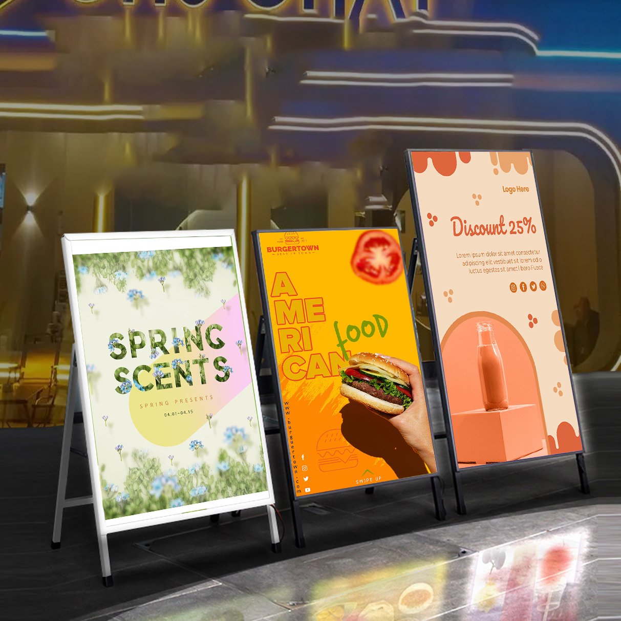 Hot Selling Ultra-thin light box Sturdy Folded Metal Sandwich Board A Frame Sign Stand For Sidewalk Menu Display