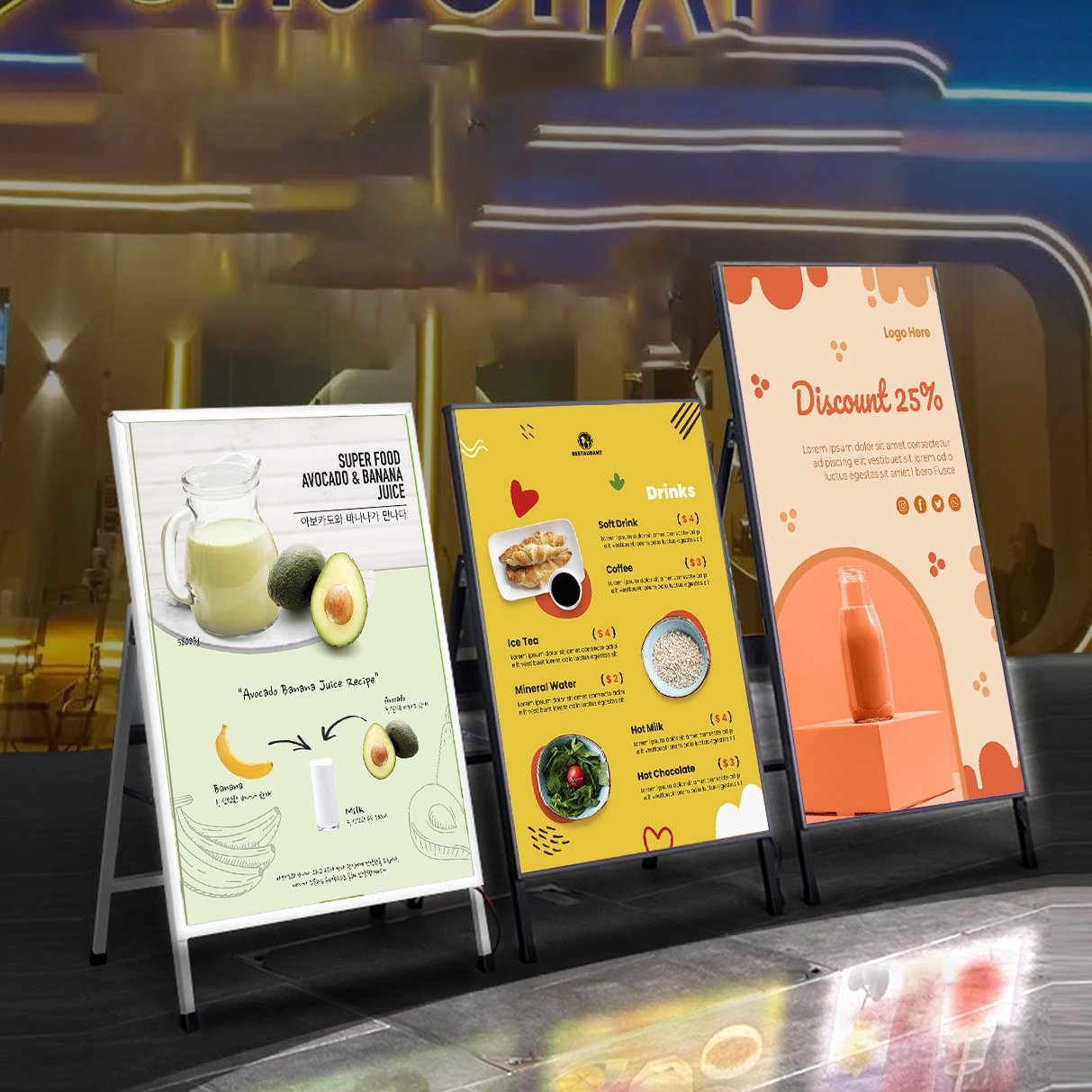 Hot Selling Ultra-thin light box Sturdy Folded Metal Sandwich Board A Frame Sign Stand For Sidewalk Menu Display