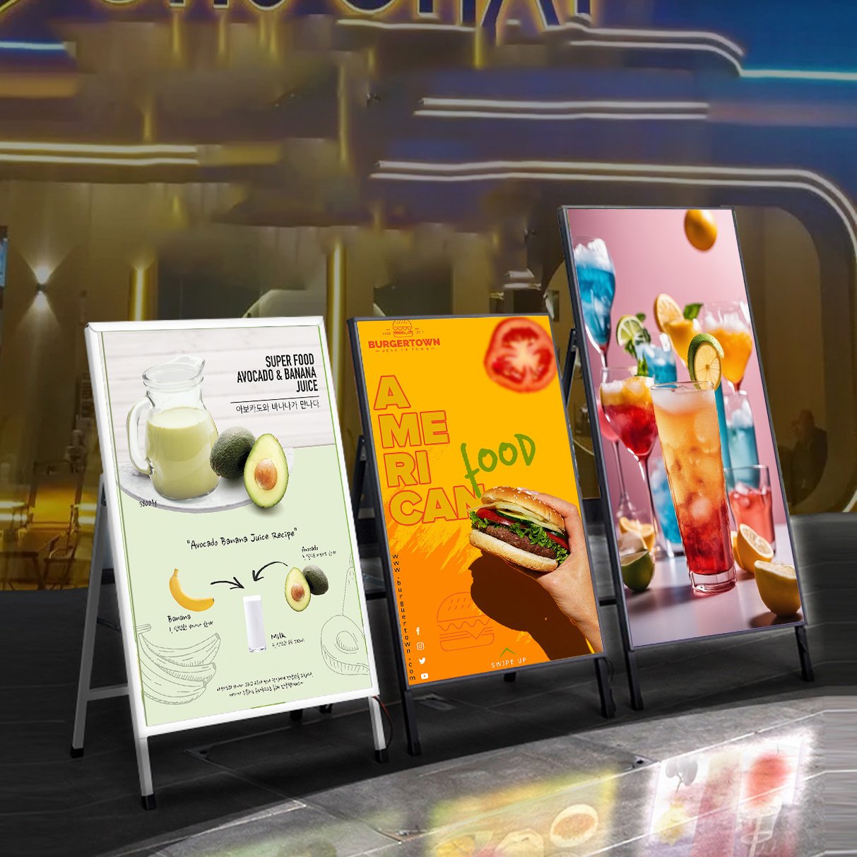 Hot Selling Ultra-thin light box Sturdy Folded Metal Sandwich Board A Frame Sign Stand For Sidewalk Menu Display