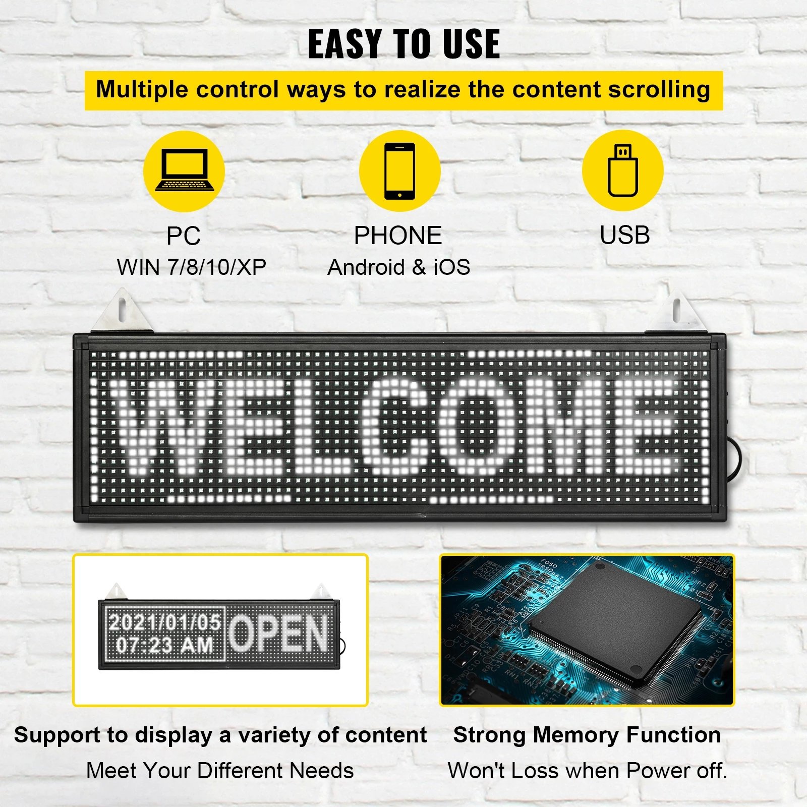 Led programmable Display P10 Sign With WiFi Control White Color Led Sign Scrolling Message Board for Business Store Bar Cafes