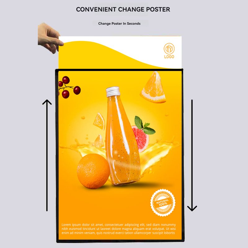 Ad Poster Frame Custom Size Tempered Glass LED Menu Board Marketing Advertising Aluminum Large Light Box