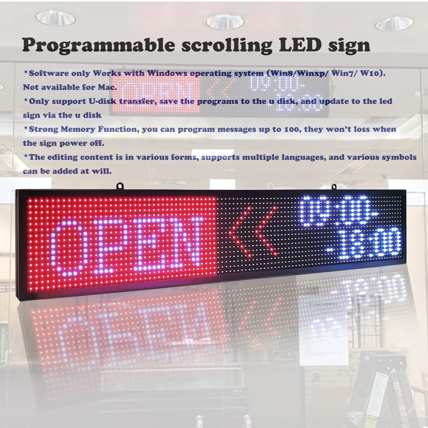 40*8 LED Scrolling Sign Display Board P4 P5 P6 P10 Full Color Programmable Advertising Sign Led Scrolling Signarabic