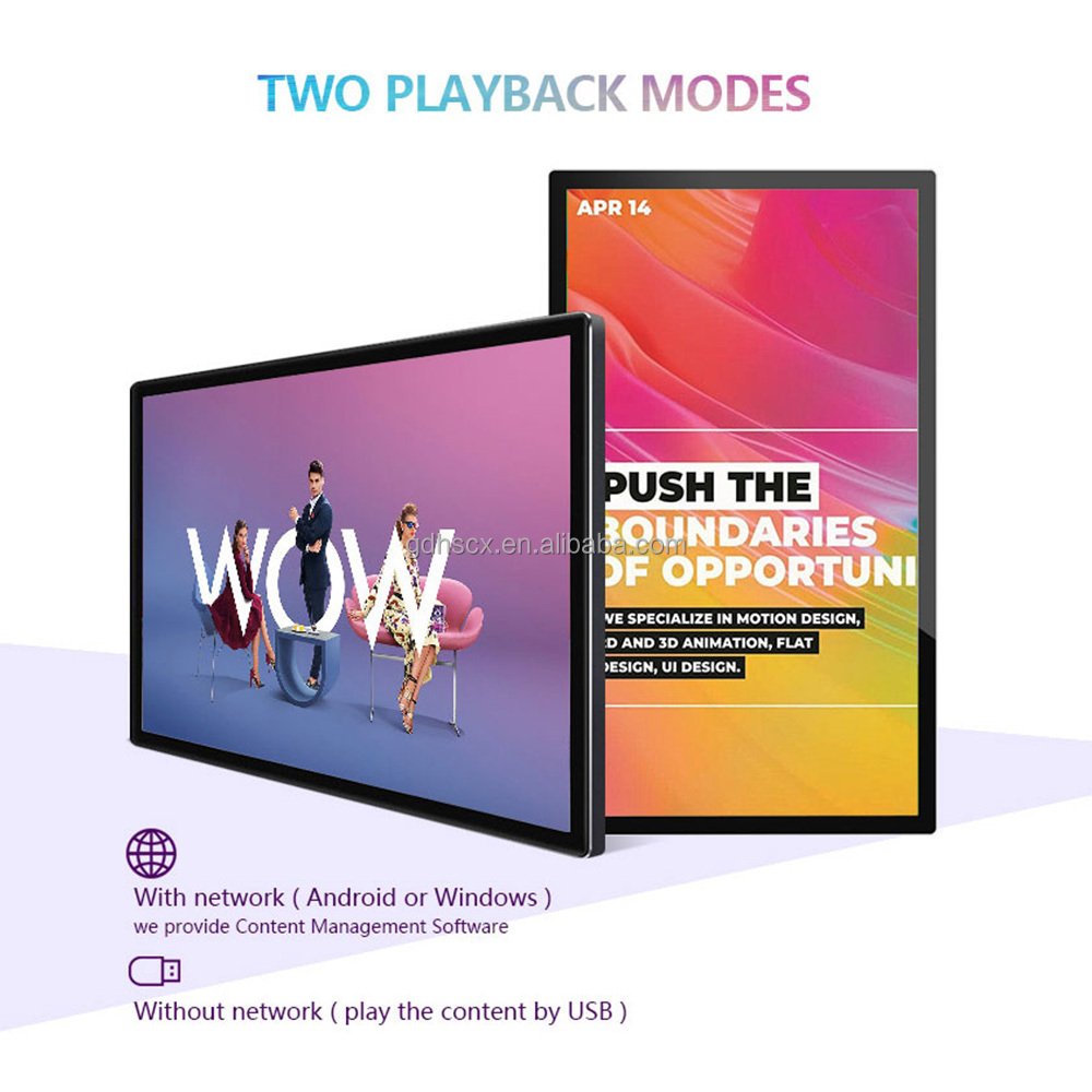 43 50 55 65 inch Wall-mounted 4K digital signage advertising media player with round corner