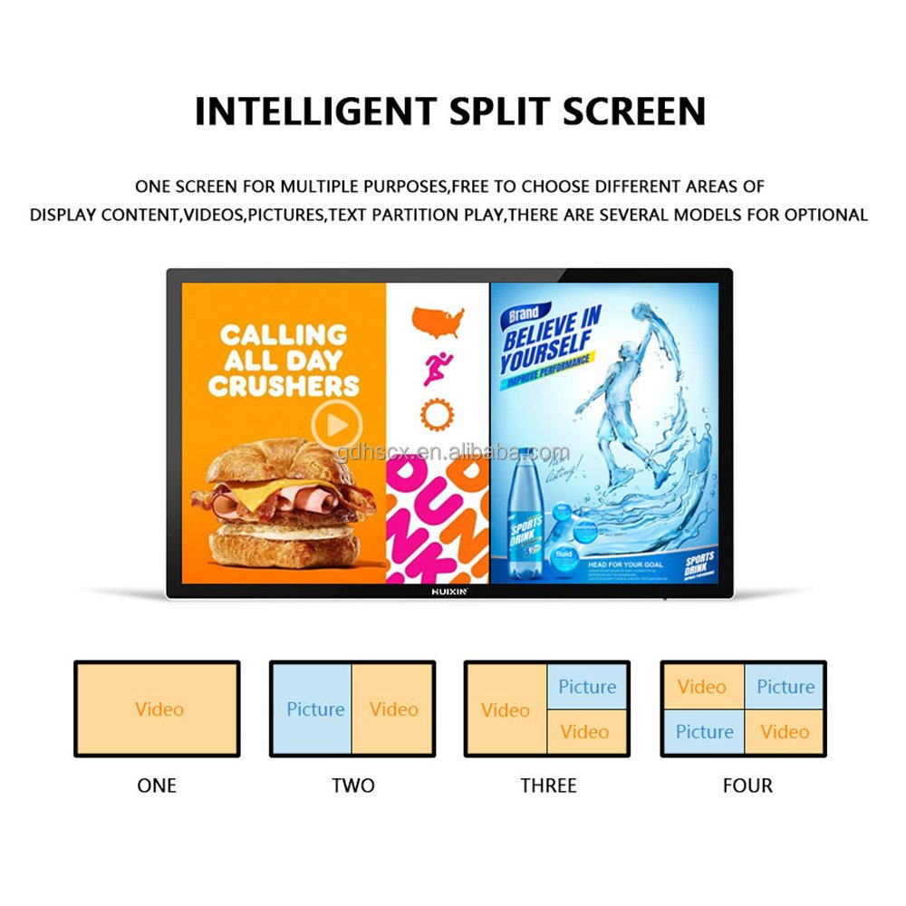 43 50 55 65 inch Wall-mounted 4K digital signage advertising media player with round corner