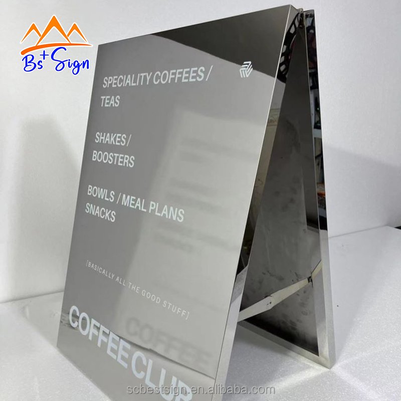 BS+ Custom A Board Floor Sign Stand Double Sided Folding Outdoor Advertising Boards Metal A Frame Sign