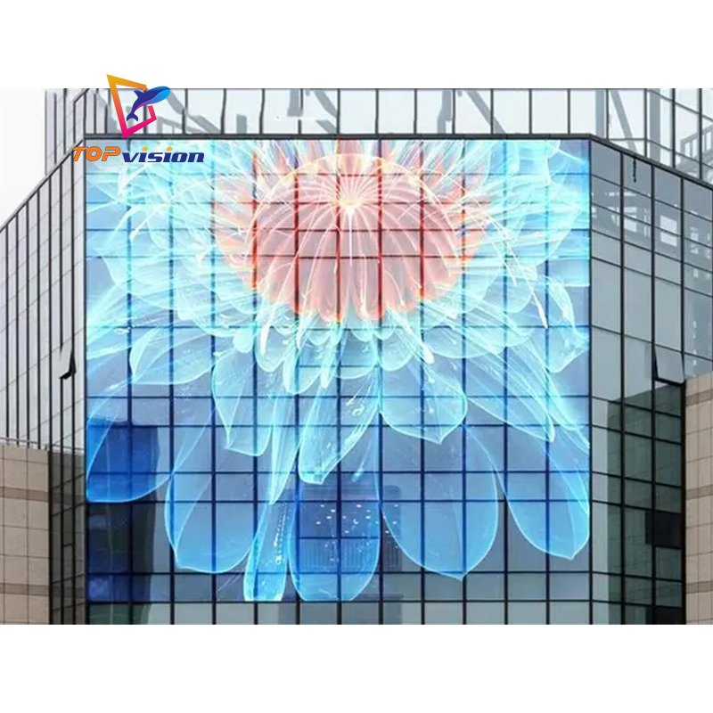 TOPvision Flexible Adhesive LED Transparent Film Screen Display on Glass Advertising Video Wall
