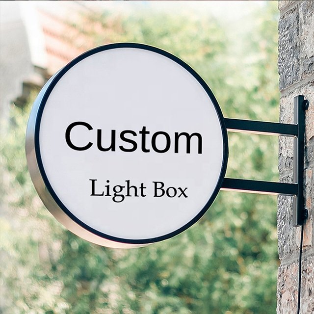 OEM ODM Outdoor Round Acrylic Light Box Sign Led Lightbox Wall Metal Frame Signage Signboard 3D Letter Advertising Sign Board