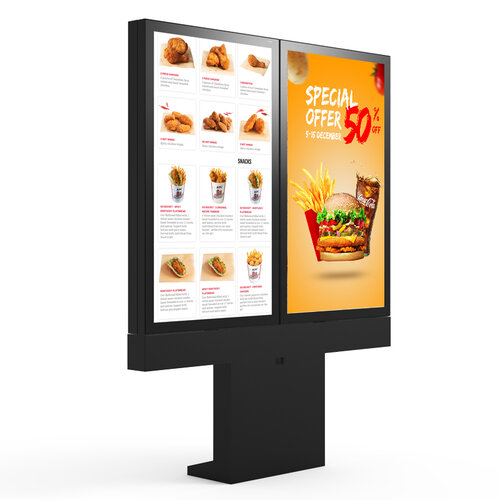 49 55 inch 3500 nits Outdoor Totem Single/Double/Triple/Multi screens Waterproof IP65 Digital Fast-Food Drive-Thru Menu Board