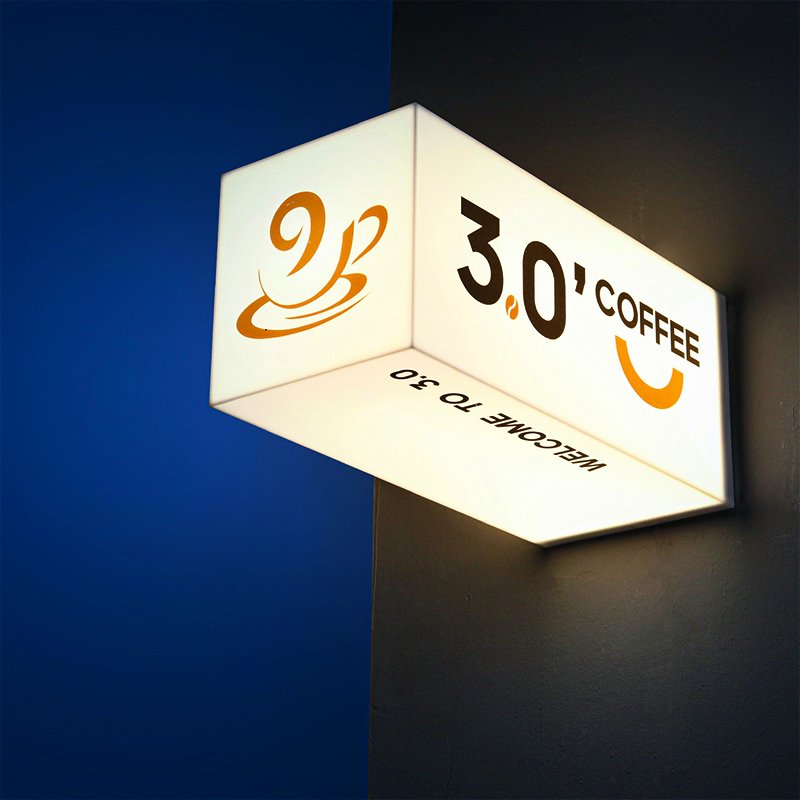 Custom size cube shape indoor and outdoor wall mounted logo LED sign UV printed acrylic panel Illuminated shop signage