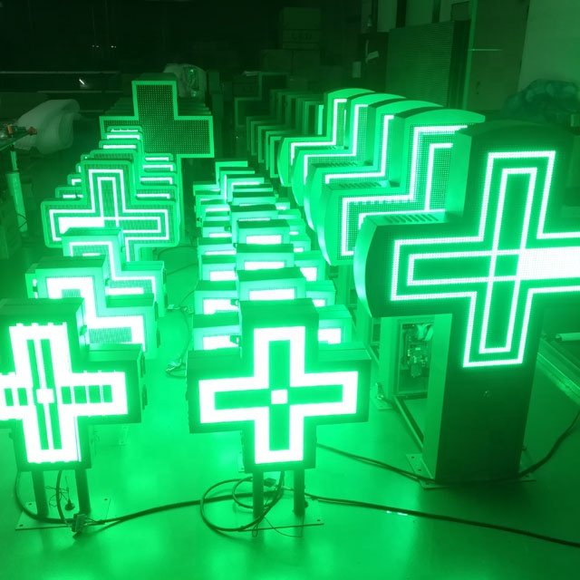 Outdoor P10/16/20 dual sides advertising board full color customized cross DIP led display 768*768mm P16 led pharmacy board