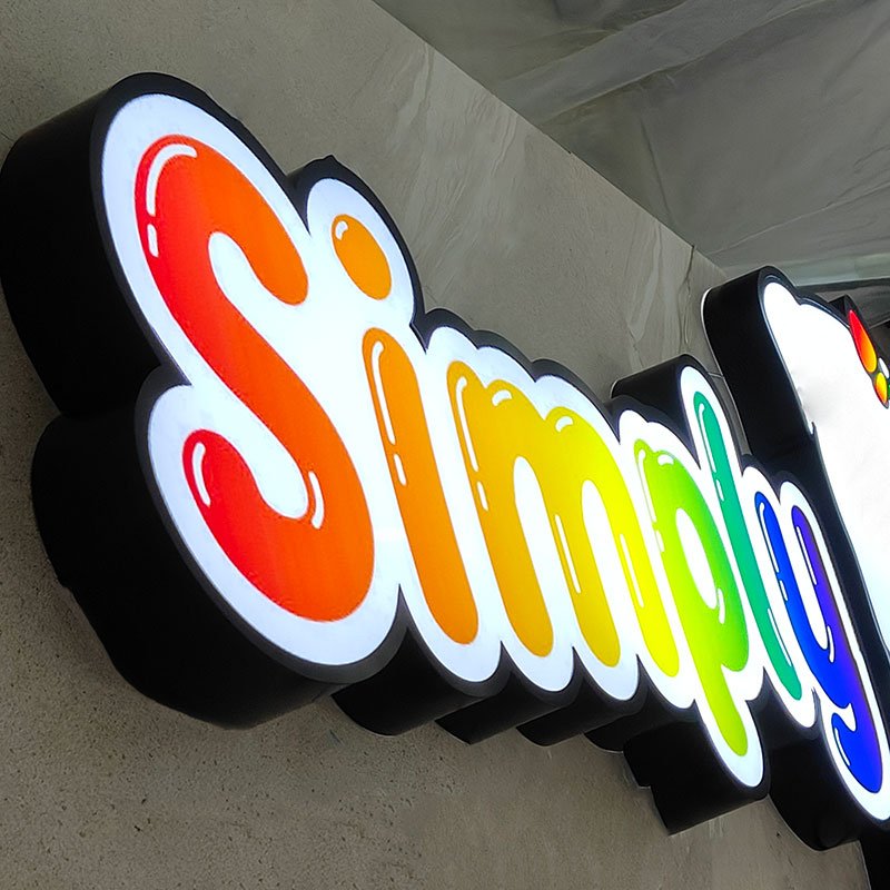Light Up Letters 3D Logo Signage Custom Business Sign Gradient Color Frontlit Letter 3D Plastic Acrylic Sign Letters Led Light