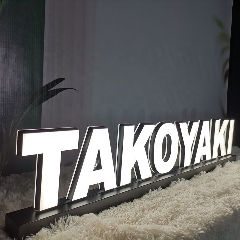 Kexian Custom LED Desk Top Sign Free Standing Table Sign Advertising Counter Display Logo Acrylic Letter Sign
