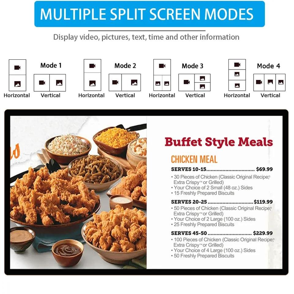 Ultra Thin bezels Wall Mounted LCD Touch Screen advertising Player menu board Digital Signage and Displays 32"43"50"55" for shop
