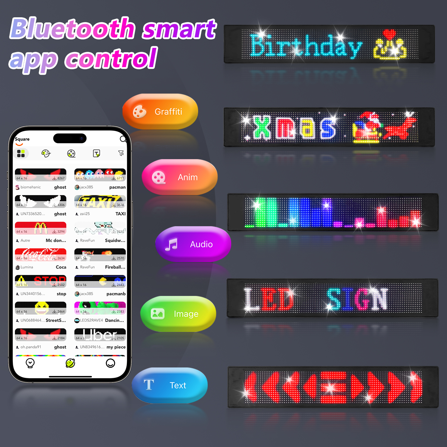 Car LED Sign Scrolling Flexible LED Matrix Panel App Control Custom Text Pattern Animation for Store Car Hotel Event Festival