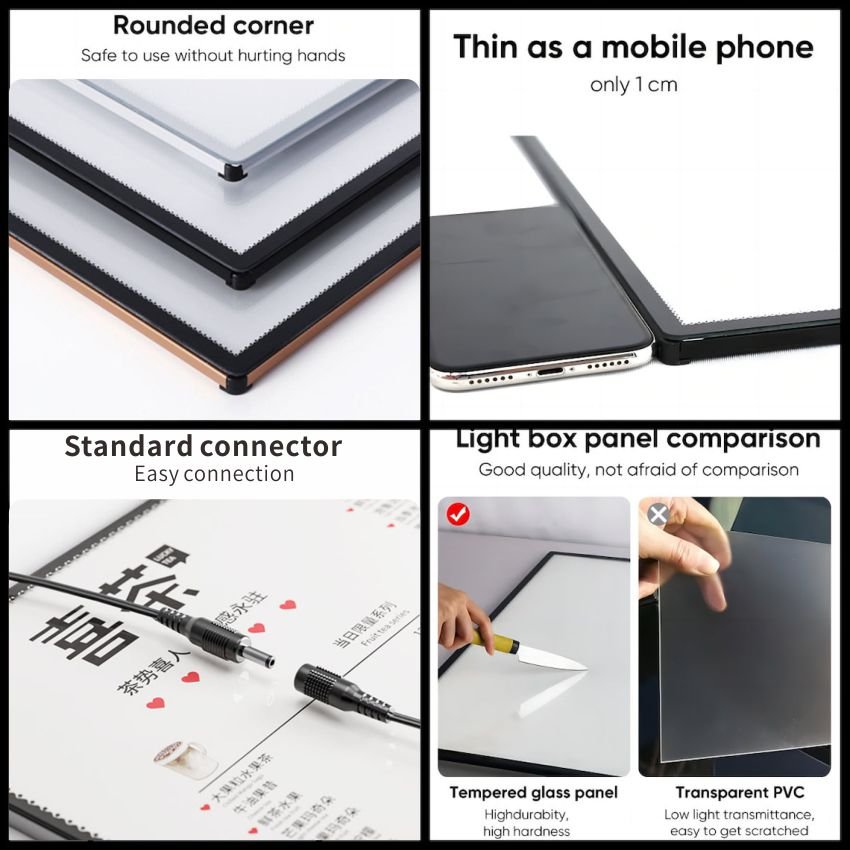 A1\A2\A3\A4 LED Light Box Aluminum Frame Restaurant Menu slim Tempered Glass Poster Advertising Light Boxes