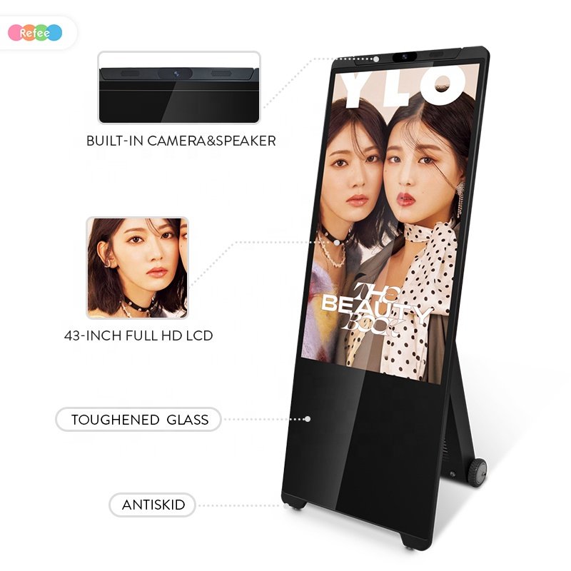Battery Powered Supply LCD Poster 43 Inch Portable Digital Billboard Advertising Display Screen With Movable Wheels