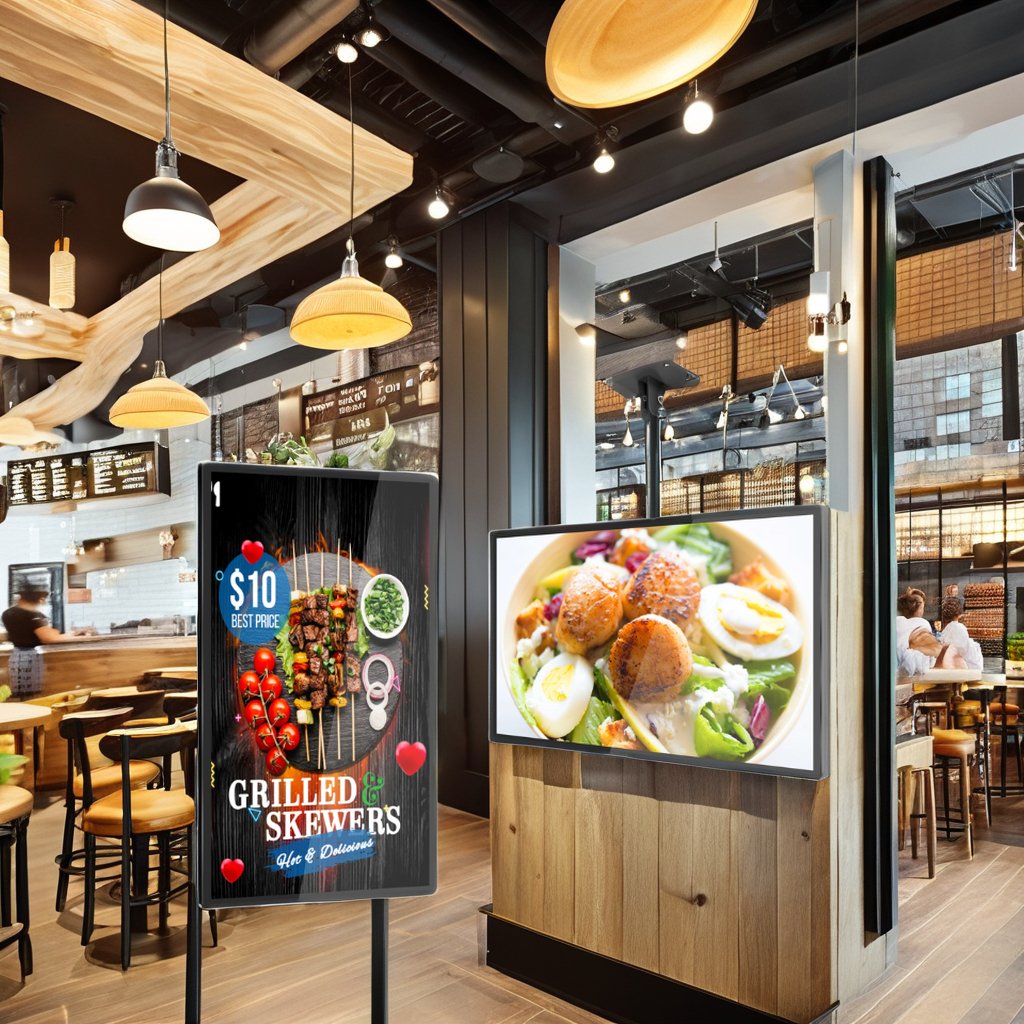 32 Inch LCD Digital Menu Board Wall-Mounted Hanging Advertising Screen Display for Restaurants Cafes