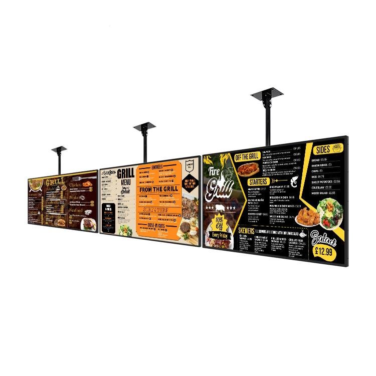 new design 65 inch wall mount retail advertising advertising digital sinage usb plug and play menu poster