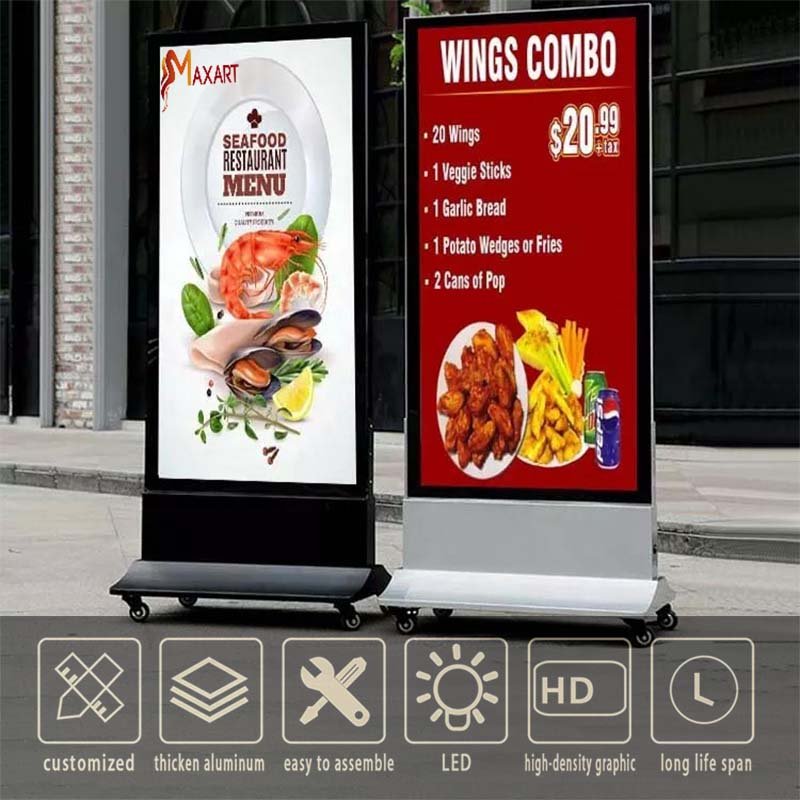 Vertical Movable UV Printed Fabric LED Light Box with wheels outdoor floor stand marketing advertising billboard