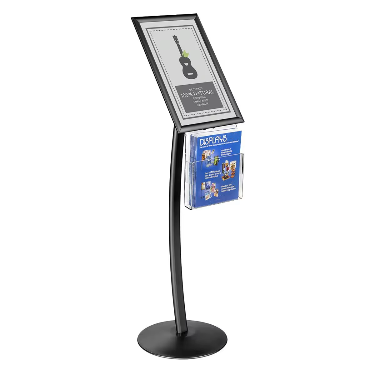 With Literature Pocket Curved pole Black A3 Snap Open Poster frame Sign Stand