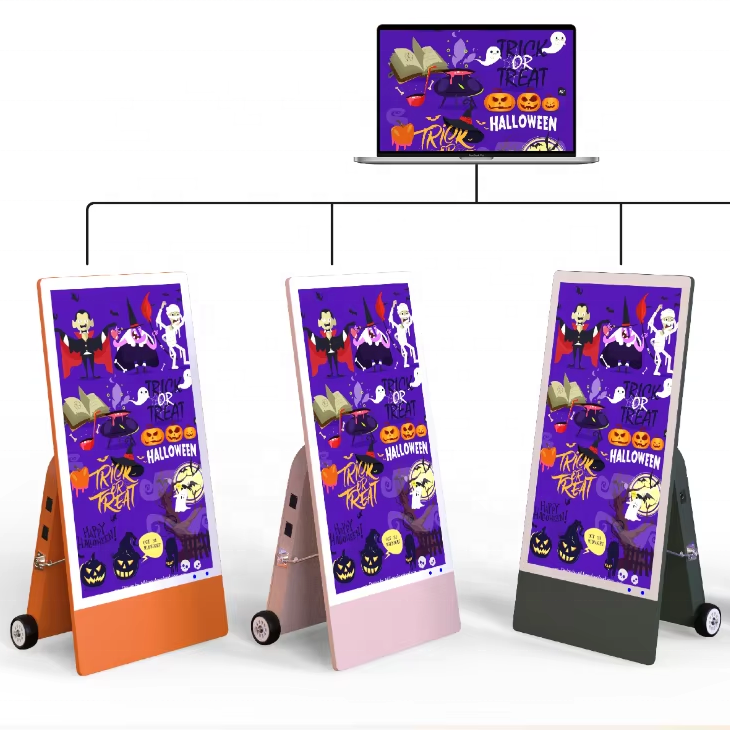 Movable digital poster outdoor lcd portable with wheels advertising digital signage battery powered mobile digital signage