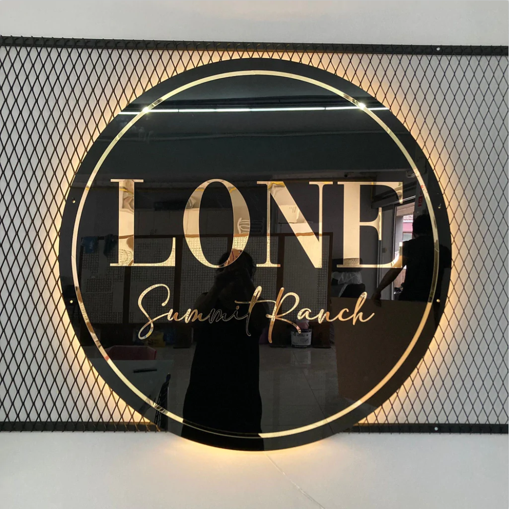 Acrylic Salon Sign Business Name Illuminated Signage Gold Mirror 3D Logo Type