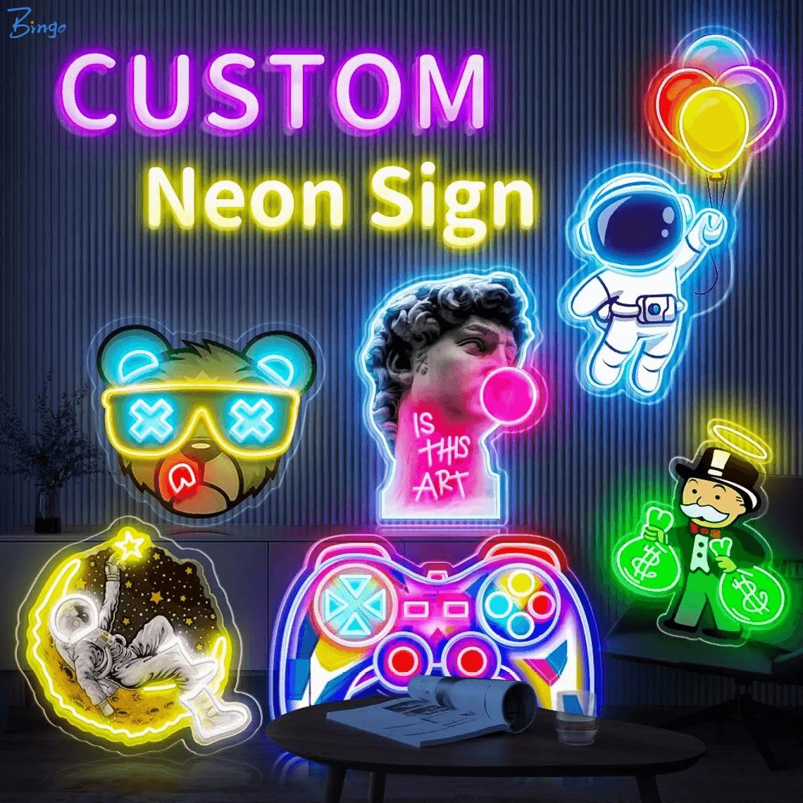 Personalized custom made restaurant cafe bar shop uv and led anime neon light up signs board letter logo for bedroom
